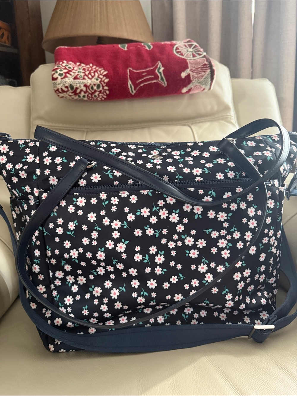 kate spade Navy Floral Crossbody Tote - Pink and White Flowers
